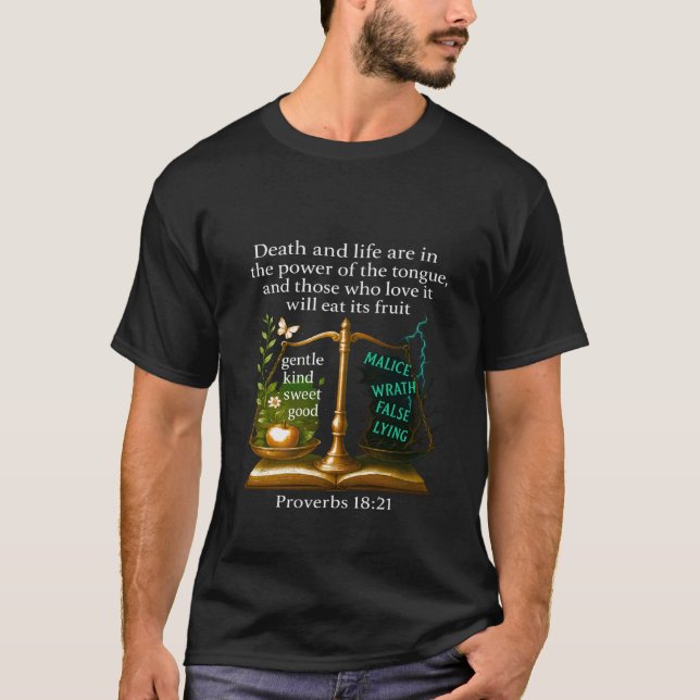 Camiseta Provérbios 1821 Versículo da Bíblia (Frente)