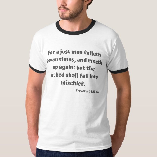 Camiseta Proverbs 24:16 Bíblia KJV Verse Ringer Men (Frente)