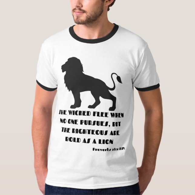 Camiseta Proverbs 28:1 Bíblia Verse Cotação KJV Mens Ringer (Frente)