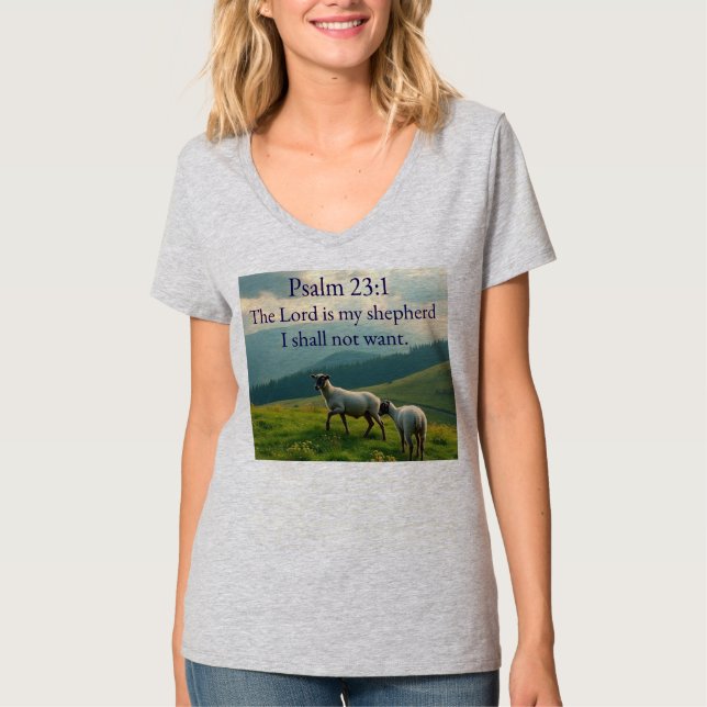 Camiseta Psalm 23:1 Bible Verse Women's V-Neck Tee Shirt (Frente)