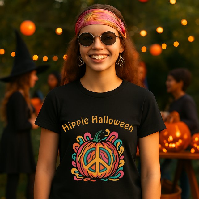 Camiseta Psicodélica Retrorista Hippie Halloween Pumpkin Pa (Criador carregado)