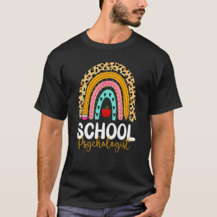 Camiseta Psicólogo Escolar Leopard Rainbow De Volta À Escol