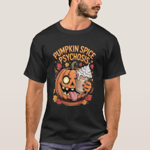 Camiseta Psicose de Tempero de Abóbora Halloween Outono Caf