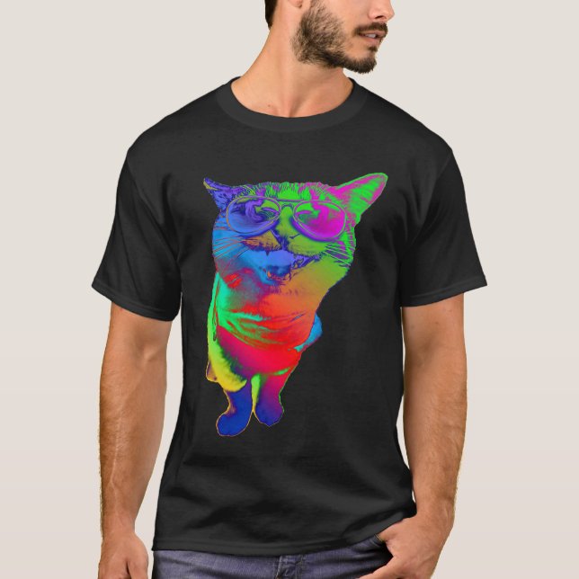 Camiseta Psychedelic Cat Sunglasses Trippy Psytrance Cat Co (Frente)