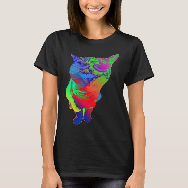 Camiseta Psychedelic Cat Sunglasses Trippy Psytrance Cat Co (Frente)