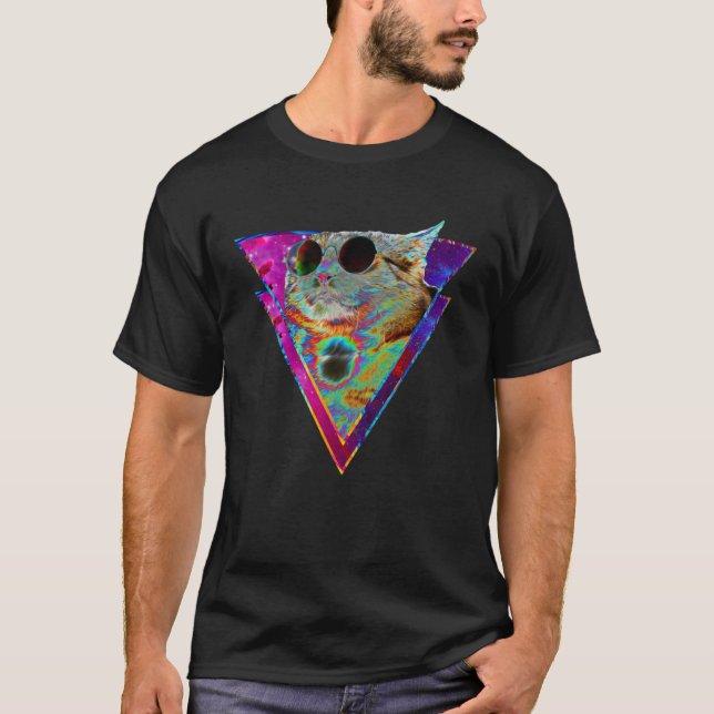 Camiseta Psychedelic Cat Sunglasses Trippy Psytrance Univer (Frente)