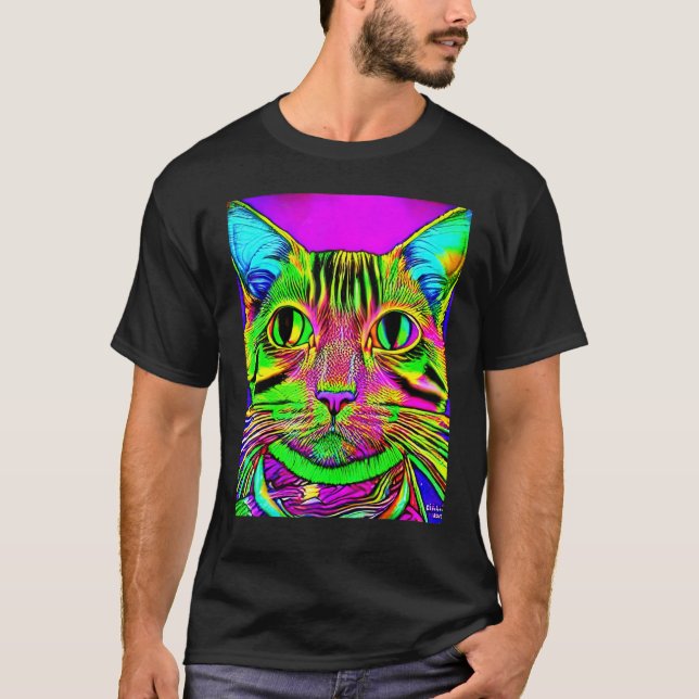 Camiseta Psychedelic Kitty Kitten Lover In Cat Art Style (Frente)