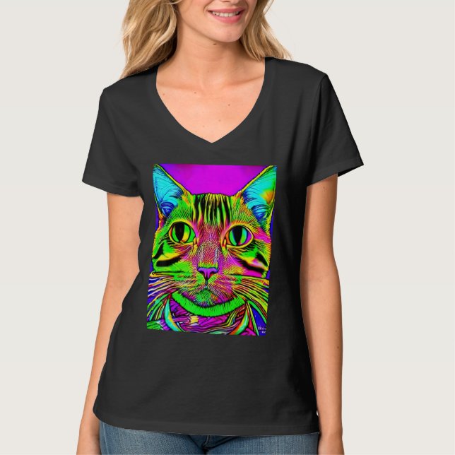 Camiseta Psychedelic Kitty Kitten Lover In Cat Art Style (Frente)