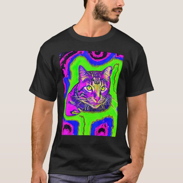 Camiseta Psychedelic Kitty Kitten Lover In Cat Art Style_1 (Frente)