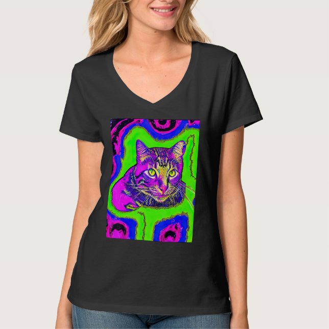 Camiseta Psychedelic Kitty Kitten Lover In Cat Art Style_1 (Frente)