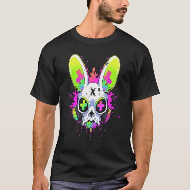 Camiseta Psychedelic Techno Rabbit Rave EDM Punk Grunge Aes (Frente)