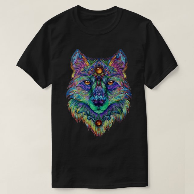 Camiseta Psychedelic Wolf Classic T-Shirt (Frente do Design)