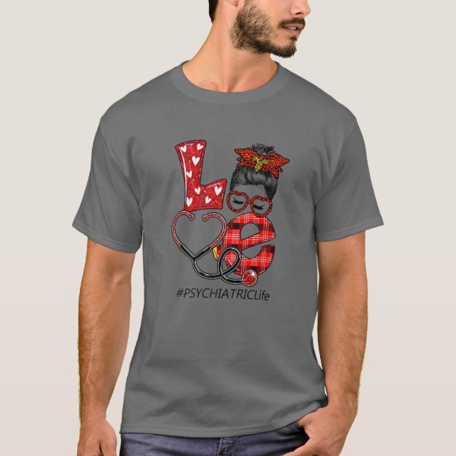 Camiseta Psychiatric Nurse Plaid Leopard Love Heart Messy B (Frente)