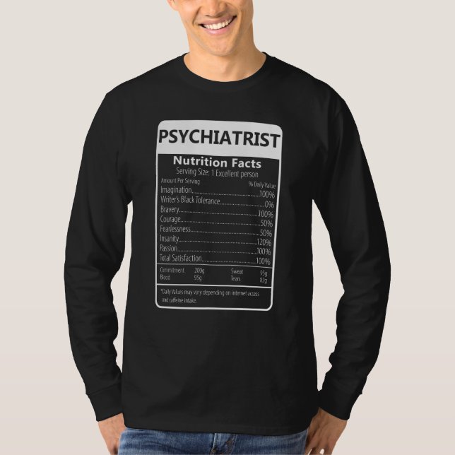 Camiseta Psychiatrist Nutrition Facts Sarcastic Graphic (Frente)