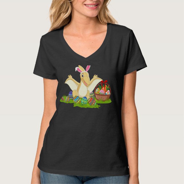 Camiseta Pterodactil Páscoa Caça De Ovo Bunny Pterodactyl E (Frente)