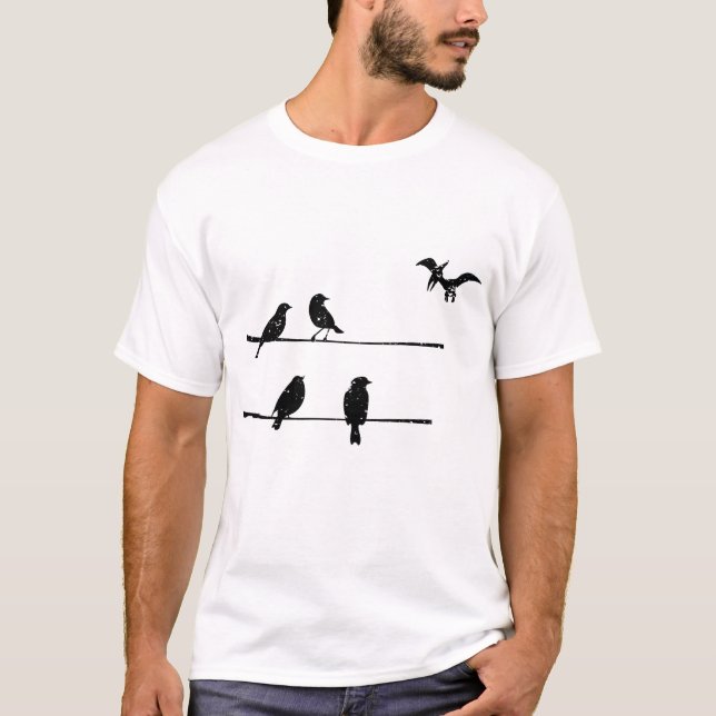 Camiseta Pterodátilos de aves no fio - Dinossauro Aviano (Frente)