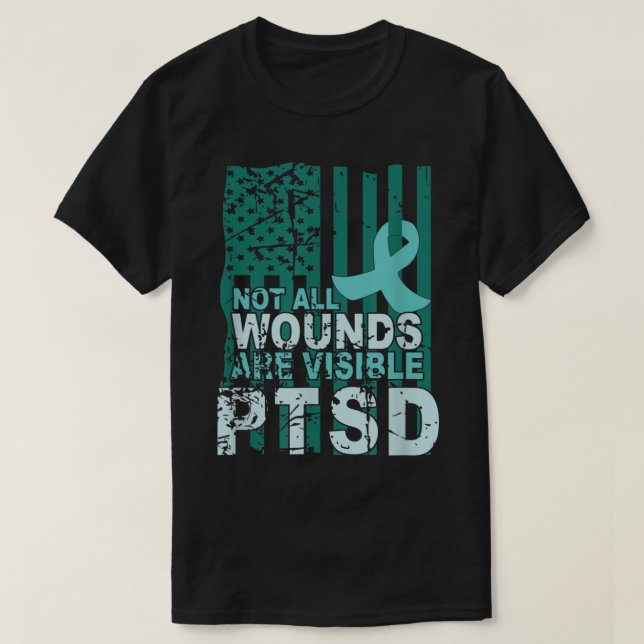 Camiseta PTSD Awareness Not All Wounds Are Visible Teal Rib (Frente do Design)