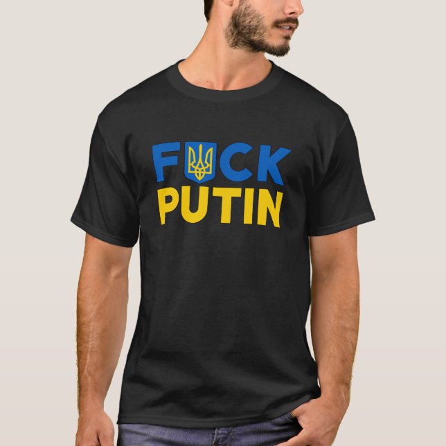 Camiseta Puck futin anti Putin Ucrânia bandeira (Frente)