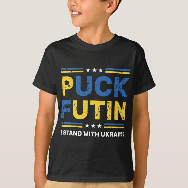 Camiseta Puck Futin I Stand Com O Apoio De Bandeira Da Ucrâ (Frente)