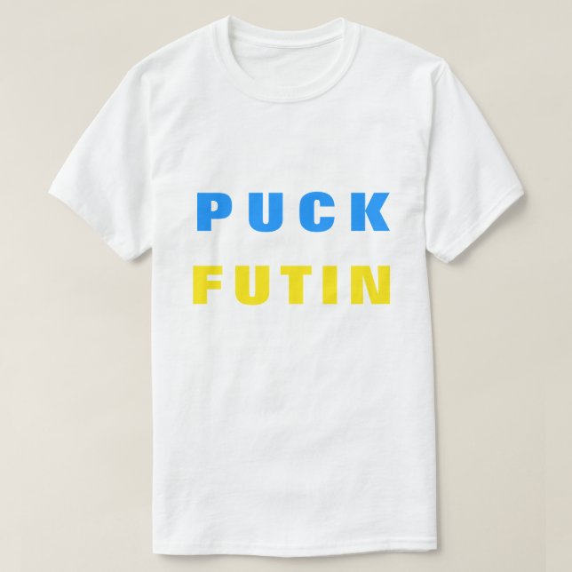 Camiseta Puck Futin T-shirt Ucrânia suporta a bandeira ucra (Frente do Design)