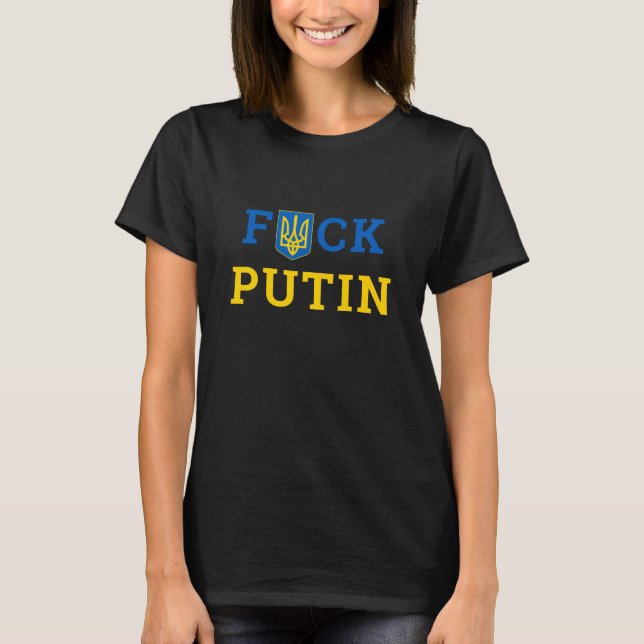 Camiseta Puck Futin Ucrânia apoia mulheres ucranianas (Frente)