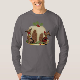 Camiseta Pudim e Reindeeer do Natal da ligação em ponte d