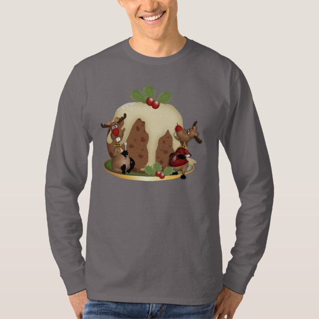 Camiseta Pudim e Reindeeer do Natal da ligação em ponte dos (Frente)