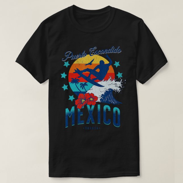 Camiseta Puerto Escondido Oaxaca México Grande Onda Surfing (Frente do Design)