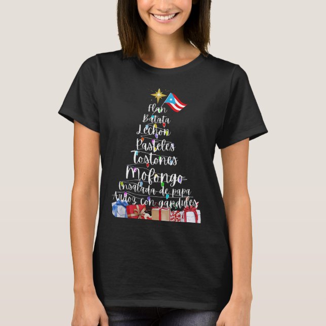 Camiseta Puerto Rican Christmas Tree Lights Food Traditions (Frente)