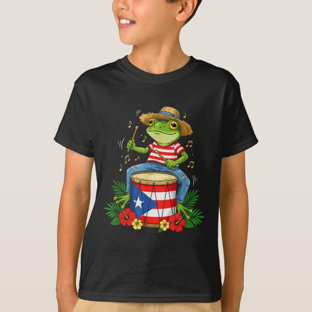 Camiseta Puerto Rican Flag Coqui Frog Puerto Rico Hispanic  (Frente)