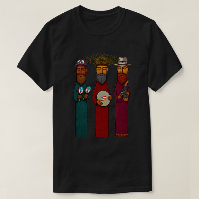 Camiseta Puerto Rican Three Kings with Musical Parranda (Frente do Design)