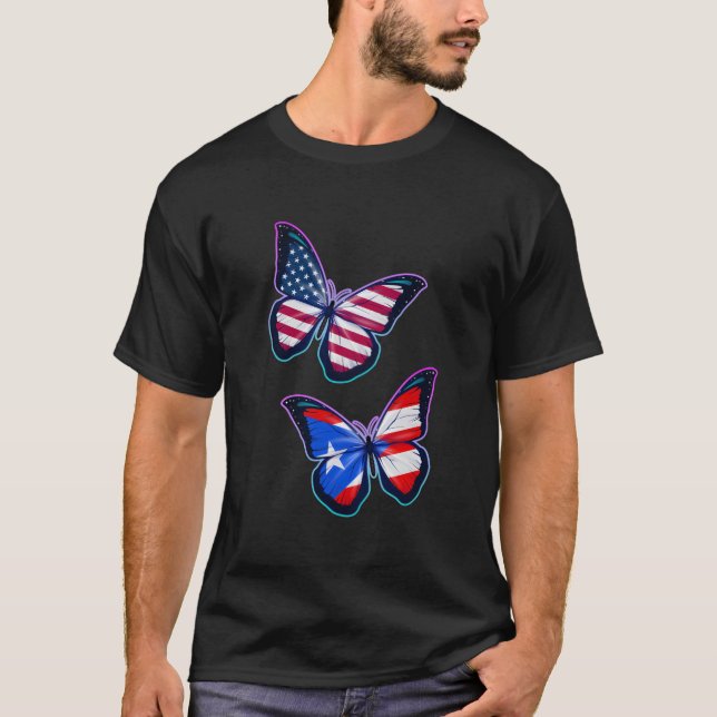 Camiseta Puerto Rico And The Usa Bicultural Roots Butterfly (Frente)