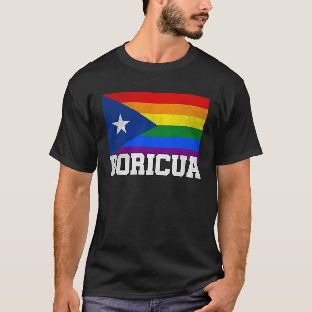 Camiseta Puerto Rico Boricua Gay Pride LGBT Rainbow Flag Vi (Frente)