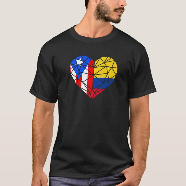 Camiseta Puerto Rico Colombia Flag Boricua Heart Brotherhoo (Frente)