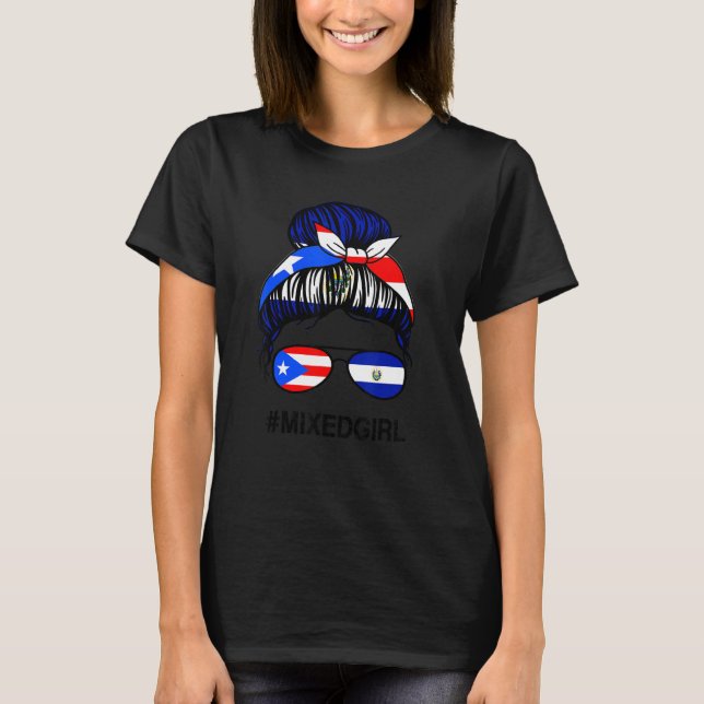 Camiseta Puerto Rico El Salvador Flag Puerto Rican Messy Bu (Frente)