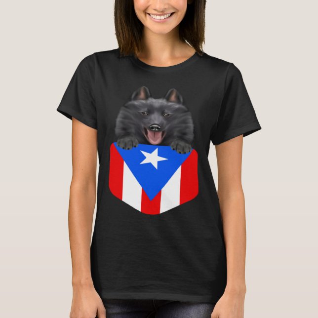 Camiseta Puerto Rico Flag Schipperke Dog In Pocket (Frente)
