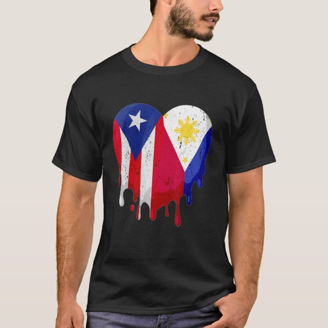 Camiseta Puerto Rico Greece Flag Heart Citizen Grown Patrio (Frente)