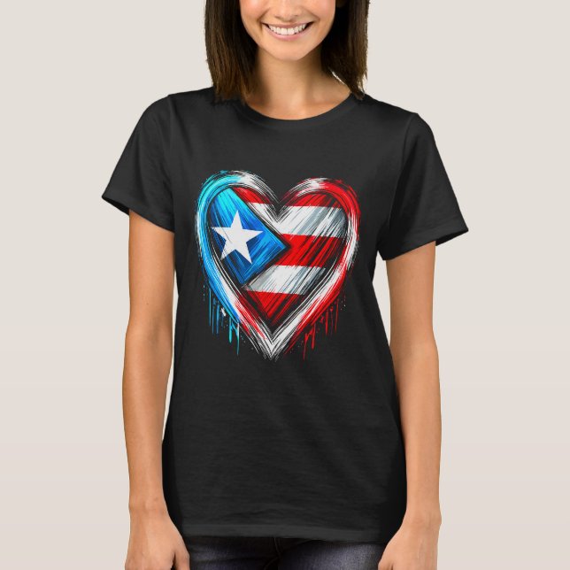 Camiseta Puerto Rico Heart Puerto Rican Flag  (Frente)