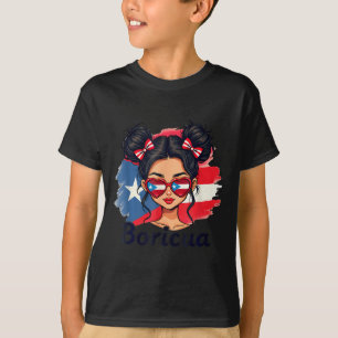 Camiseta Puerto Rico Herança Hispânica Coque Desgrenhado Po