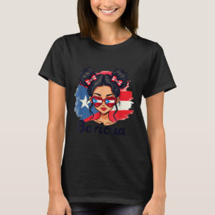 Camiseta Puerto Rico Herança Hispânica Coque Desgrenhado Po