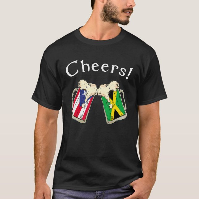Camiseta Puerto Rico Jamaica Flag Cheers Beer Grown Patriot (Frente)