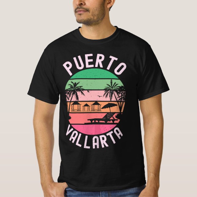 Camiseta Puerto Vallarta Mexico Retro Mexicano Resort Vacat (Frente)