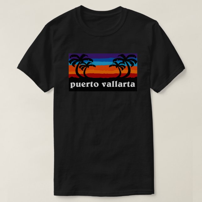 Camiseta Puerto Vallarta Mexico Sunset Palm Tree Outdoor Su (Frente do Design)