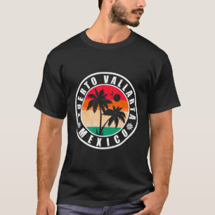 Camiseta Puerto Vallarta Palm Tree Retro 80s Planície Mexic