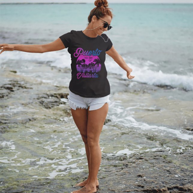 Camiseta Puerto Vallarta Retro Sunset 80s Palm Trees T-Shi (Criador carregado)