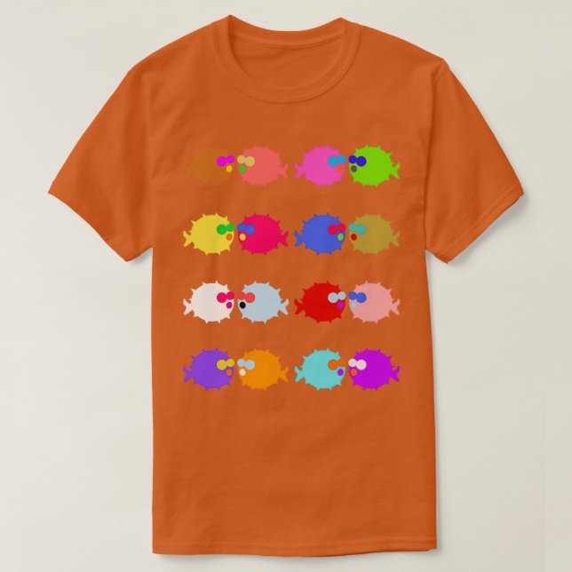 Camiseta Puffer Fish Colorful Retro Fish (Frente do Design)