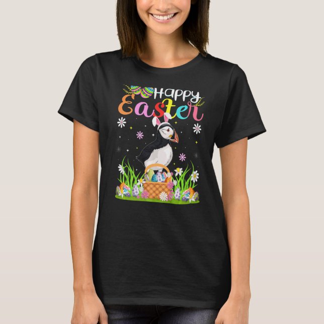 Camiseta Puffin Bird Bunny Ovo Caçando Felz pascoa Puffin (Frente)