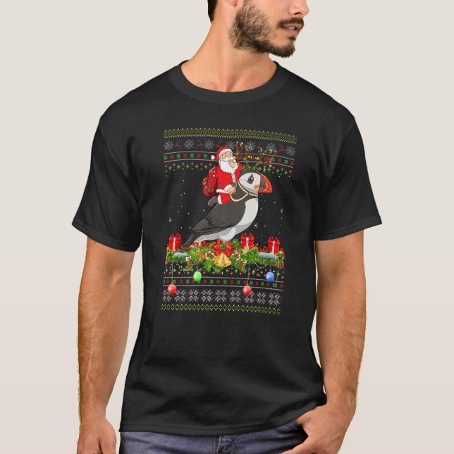 Camiseta Puffin Bird  Ugly Santa Riding Puffin Christmas (Frente)