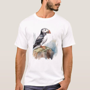 Camiseta Puffin em Rock Watercolor