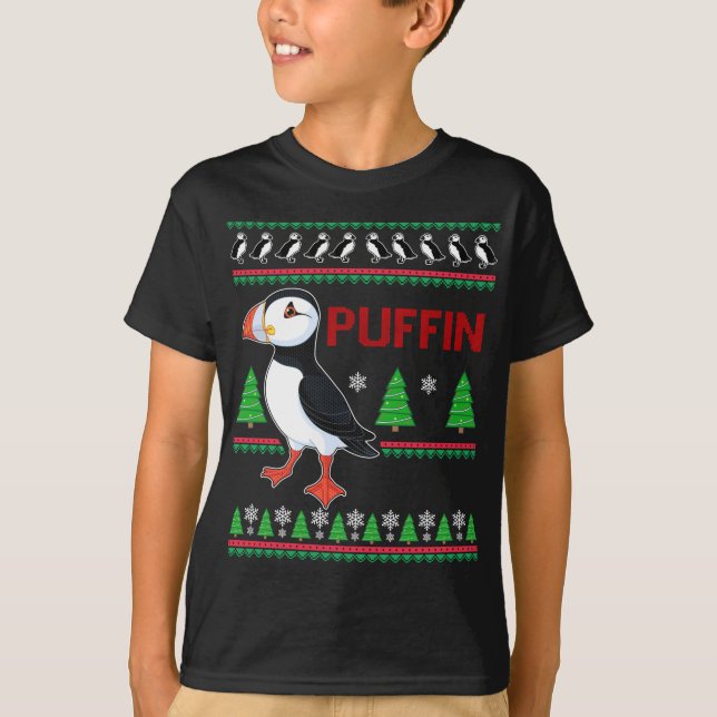Camiseta Puffin Xmas Ugly Sweater Puffins Lover Engraçado (Frente)